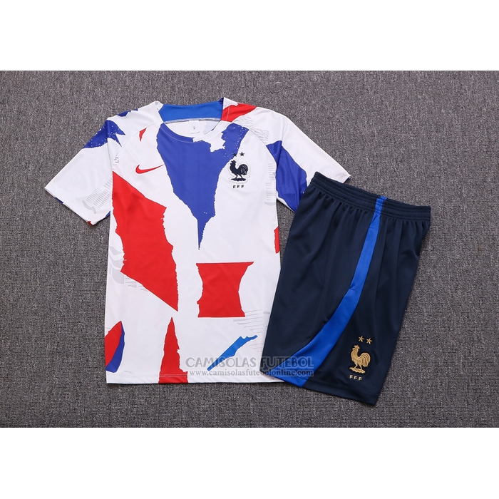 Fato de Treino Franca Manga Curta 2022-2023 Branco Vermelho Azul - Calcas Curta
